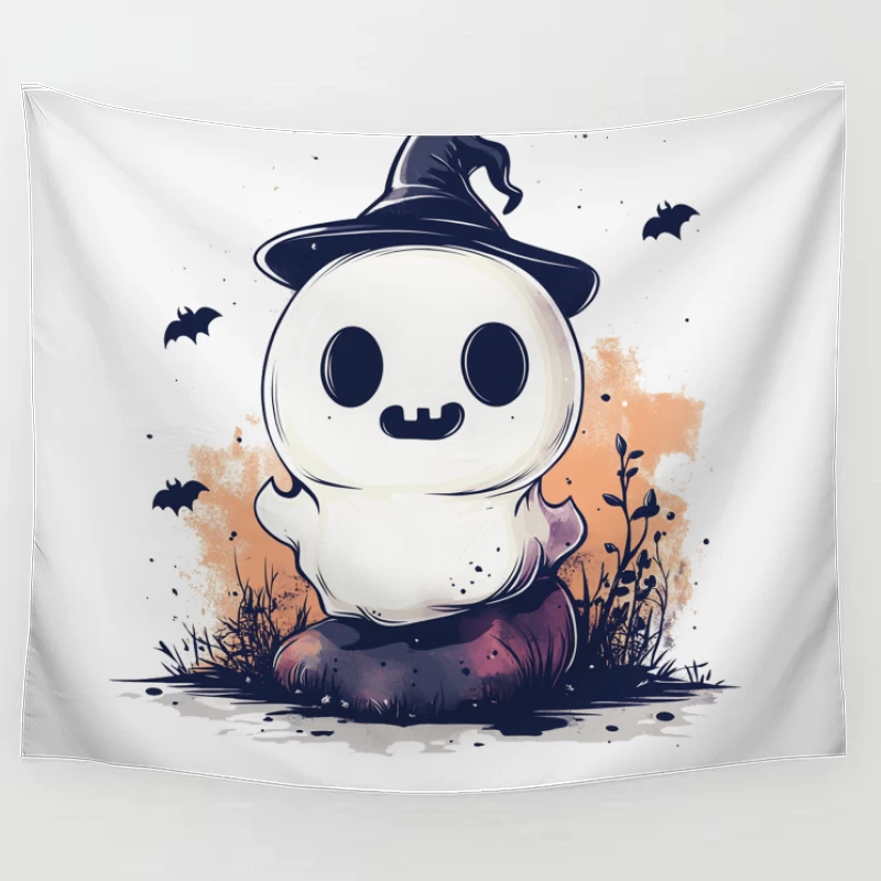 Cute Ghostly Halloween Character with Witch Hat Tapestry