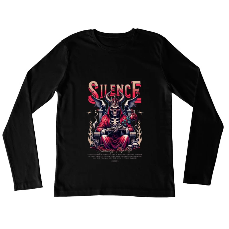 Gothic Skull King on Throne with Red Roses Female Long Sleeve T-Shirt