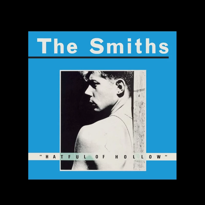 The Smiths "Hatful of Hollow" Album Cover with Black and White Portrait on Blue Background Tapestry