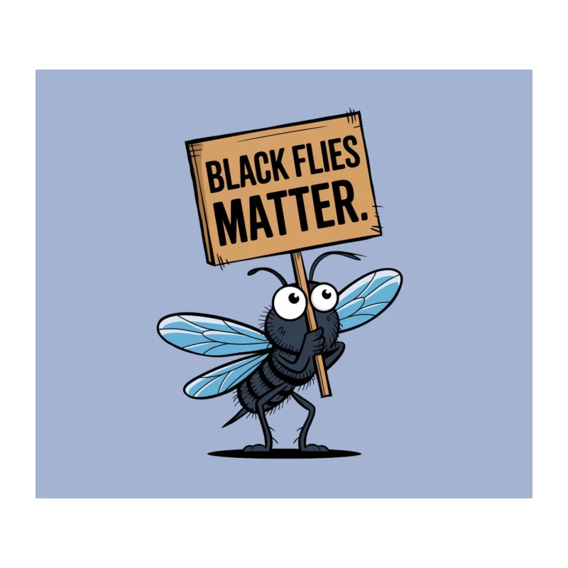 Cartoon Black Fly Holding Protest Sign Making Matter Pun Tapestry