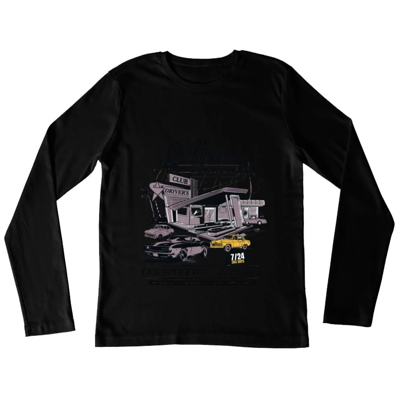 Retro-Auto Treffpunkt Design Damen Langarm T-Shirt