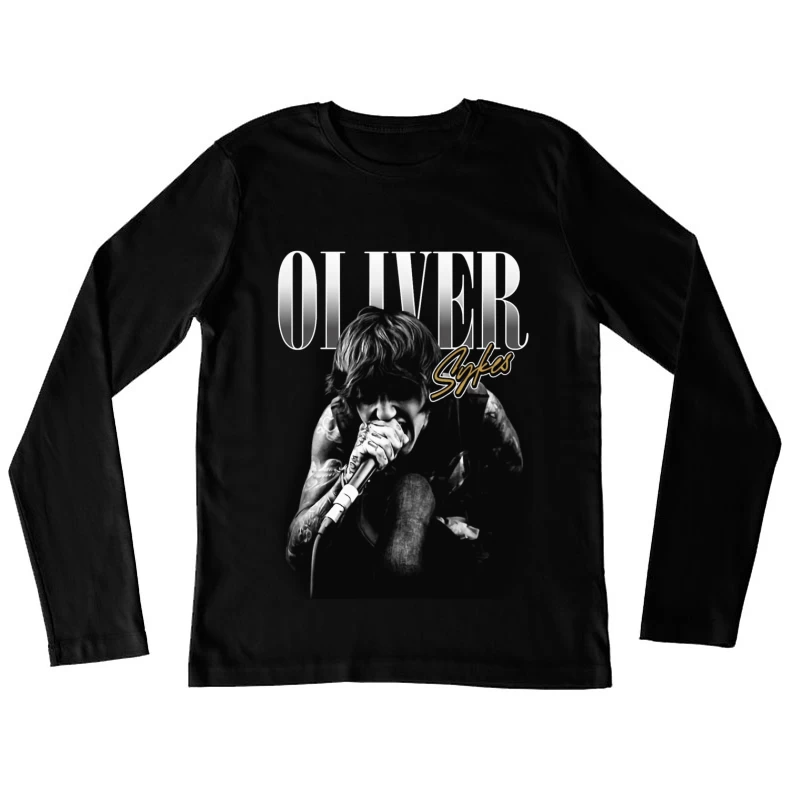 Dramatic Black and White Metal Vocalist Performance Female Long Sleeve T-Shirt