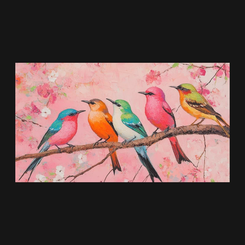 Colorful Birds on Cherry Blossom Branch Desk Mat