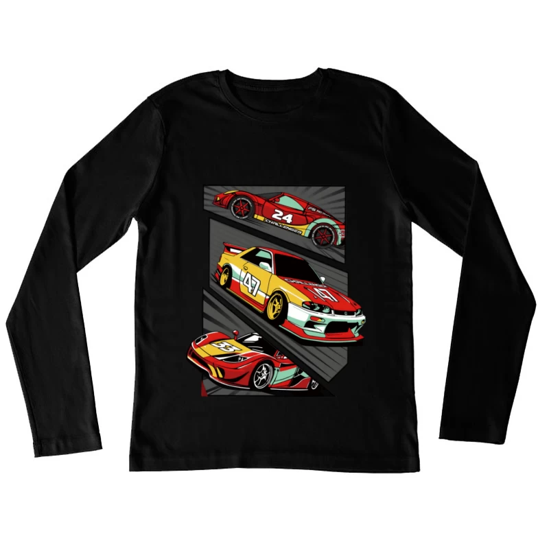 Bunte Rennwagen-Designs Damen Langarm T-Shirt