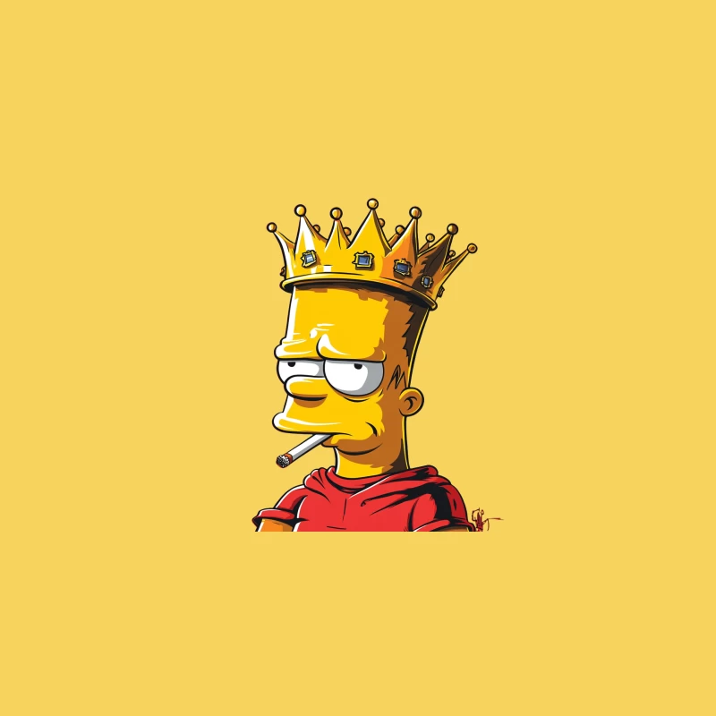 Bart Simpson Wearing Crown and Red Hoodie in Street Art Style Bucket Hat
