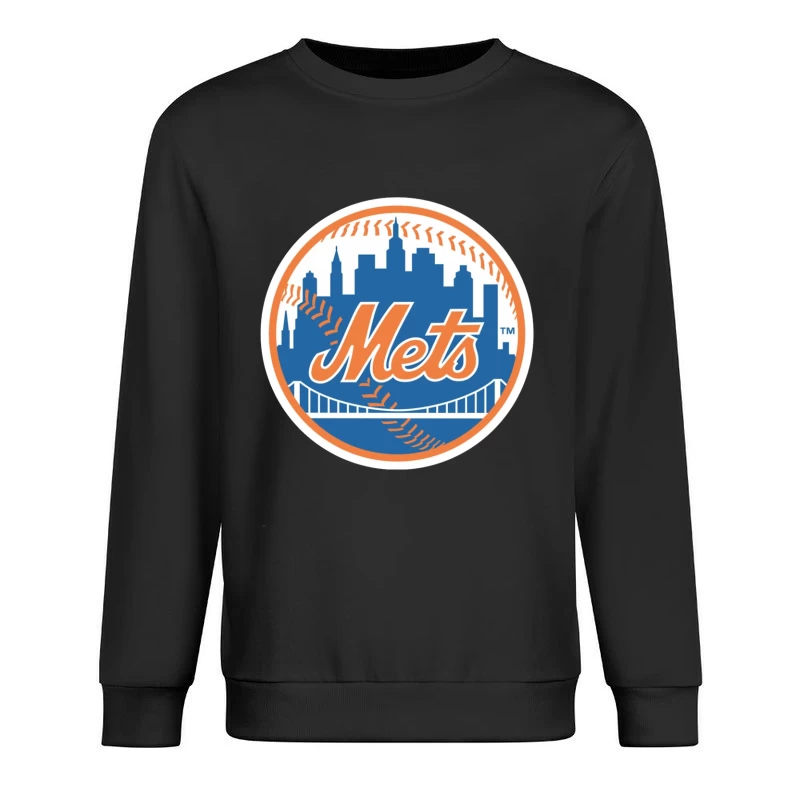 New York Mets MLB Baseball Team Logo with City Skyline Male Pullover Sweatshirt