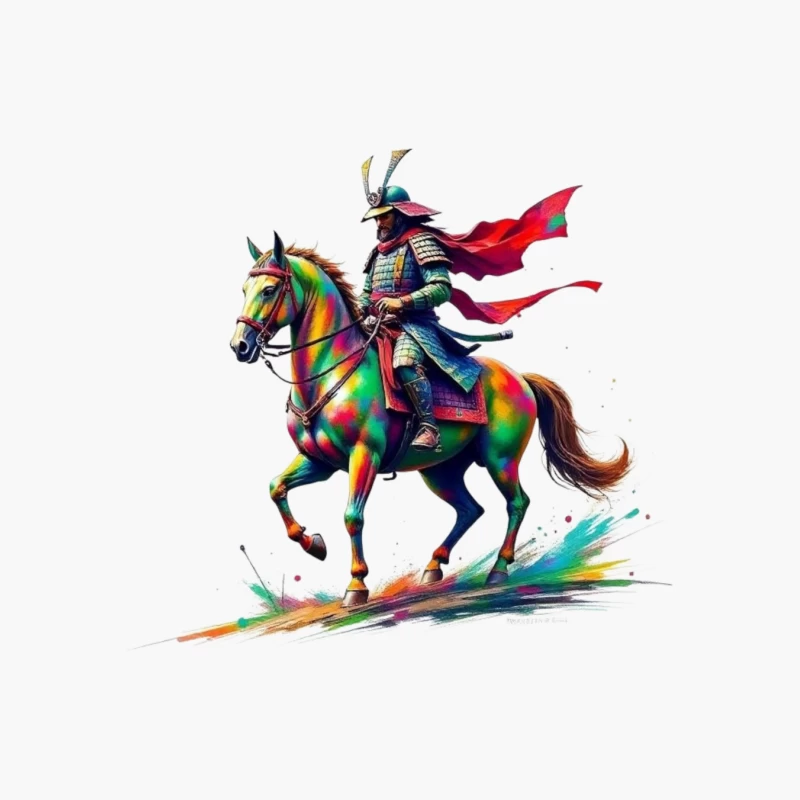 Colorful Samurai Warrior on Horse Cotton Tote Bag