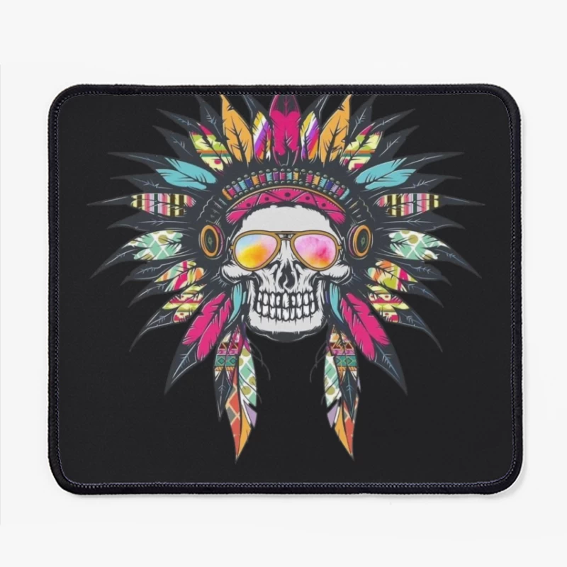 Colorful Skull with Headdress and Sunglasses Mouse Pad