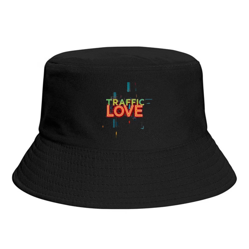 Neon Traffic Love Typography with Glitch Effect Bucket Hat