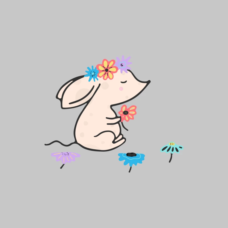 Souris mignonne avec des fleurs Homme Manches Longues T-Shirt