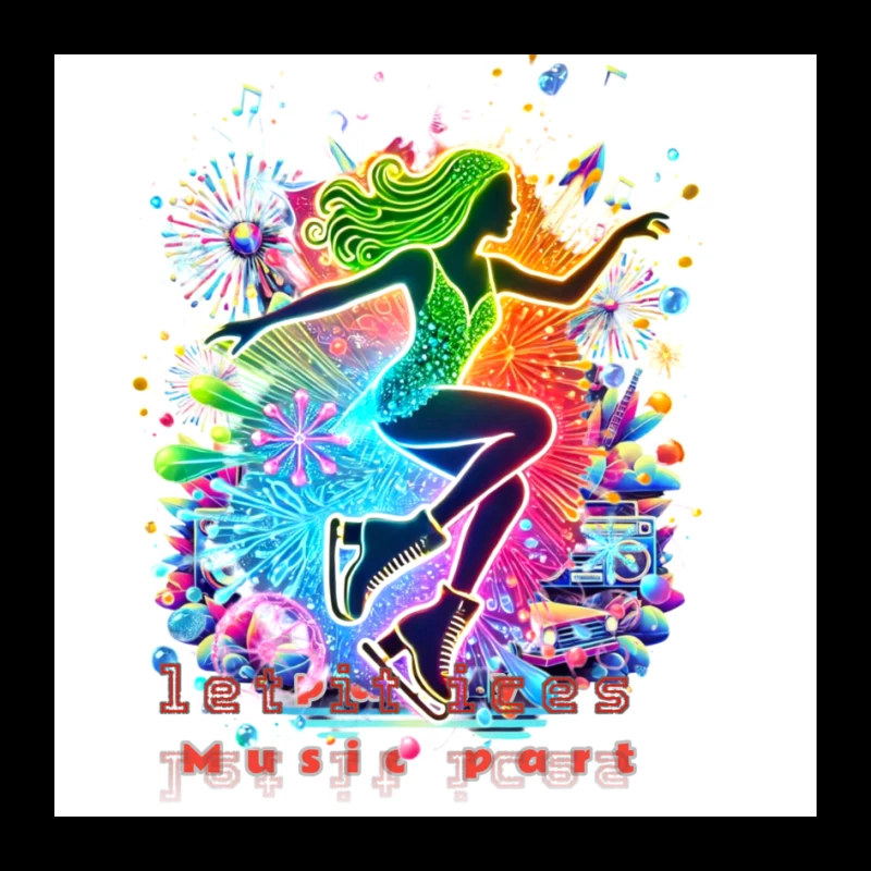 Neon ice skater girl Silhouette with Retro Music Vibes Pin