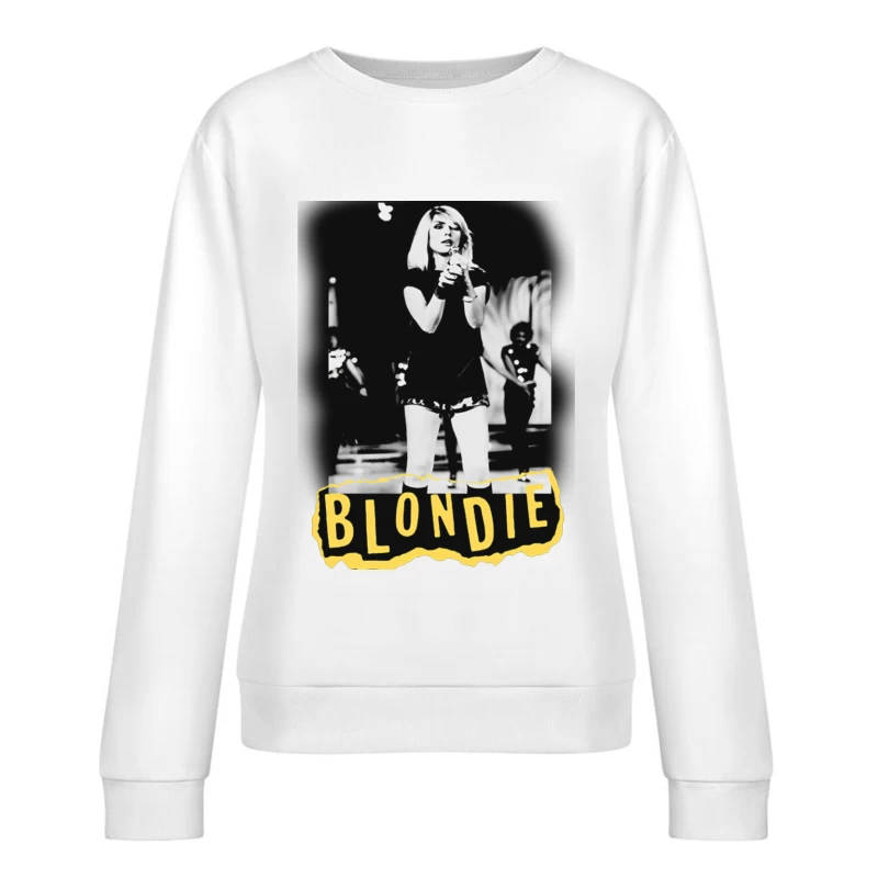 Iconic Blondie Concert Performance in Black and White, 1970s Female Pullover Sweatshirt