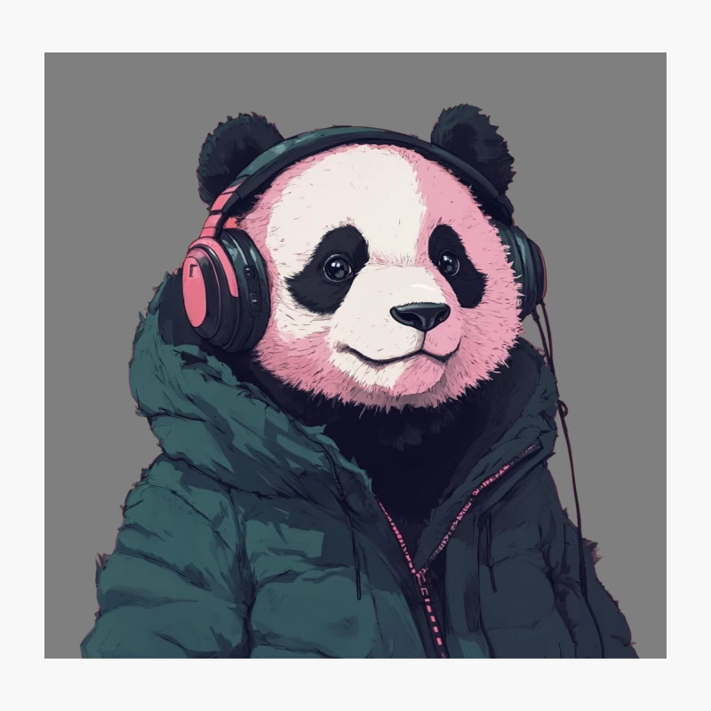 Cool Panda Listening to Music in Cozy Jacket Throw Pillow