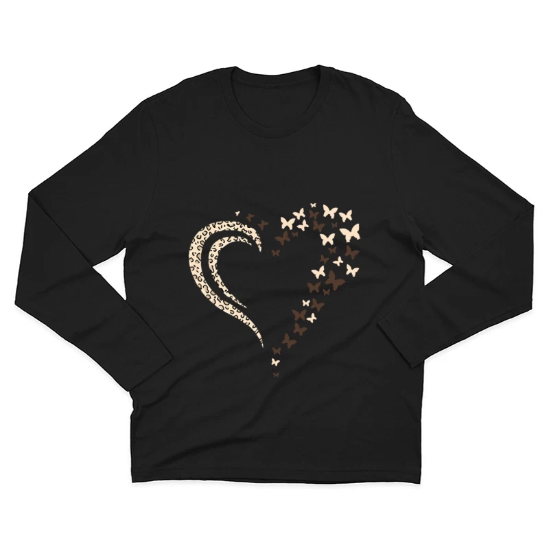 Herz mit Leopardenmuster und Schmetterlingen Herren Langarm T-Shirt