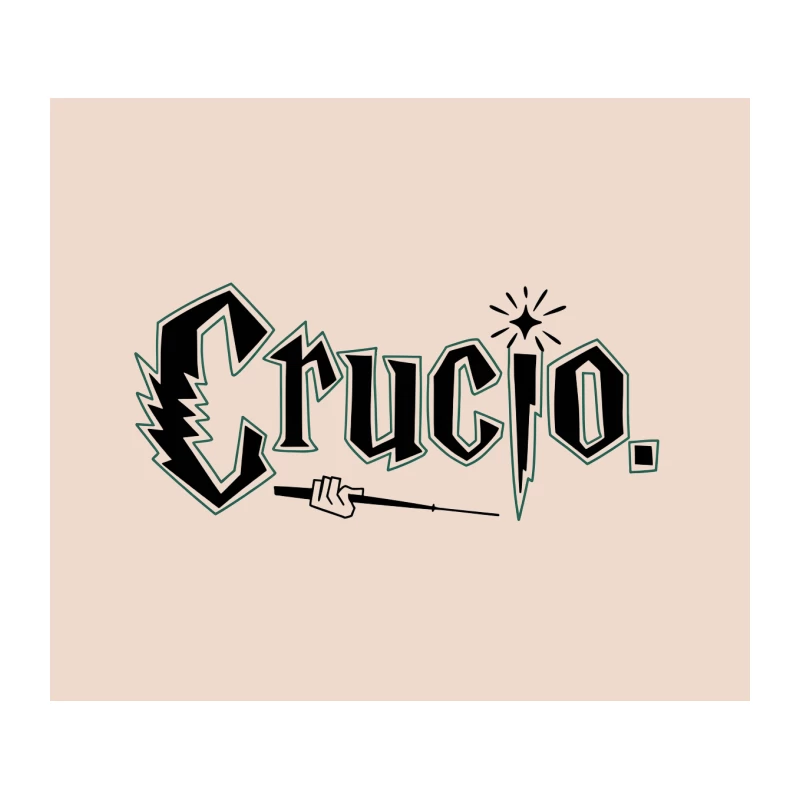 Graffiti-Style "Crucio" Logo with Magic Wand: A Harry Potter-Inspired Typography Tapestry