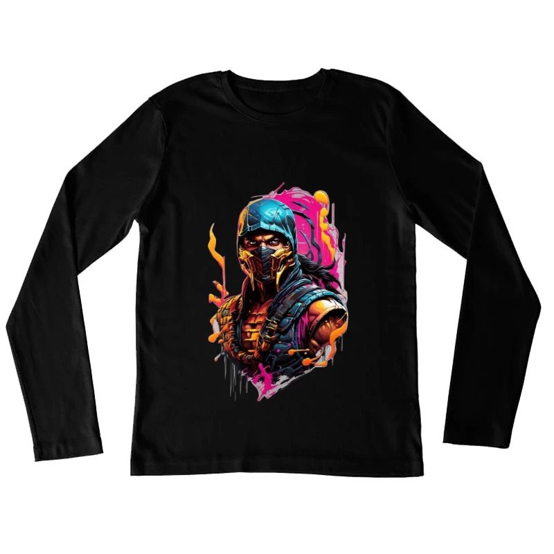 Vibrant Digital Art of a Masked Character Female Long Sleeve T-Shirt