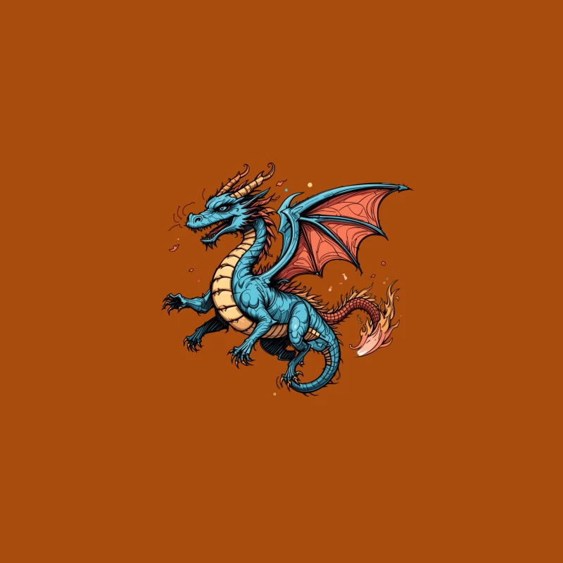 Colorful Blue Dragon Illustration Desk Mat