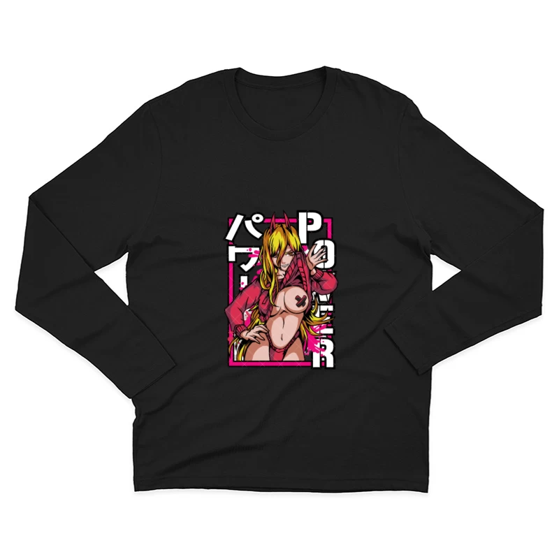 Anime Charakter in Rot mit Hörnern Herren Langarm T-Shirt