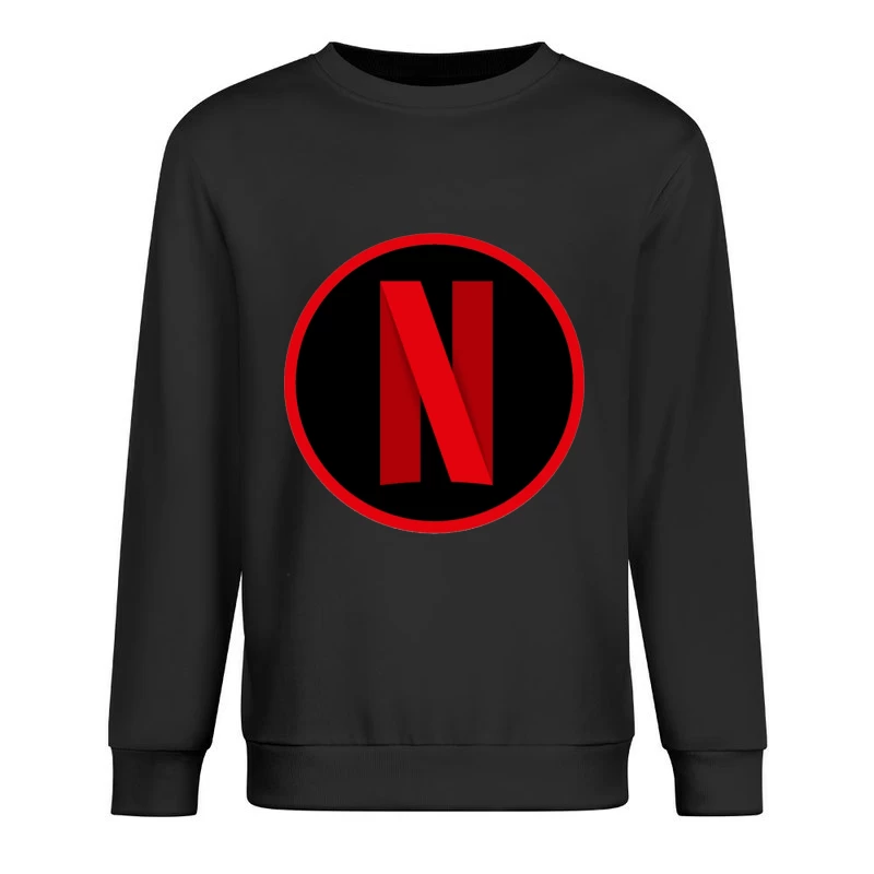 Netflix Streaming Service Logo in Red and Black Circle Male Pullover Sweatshirt