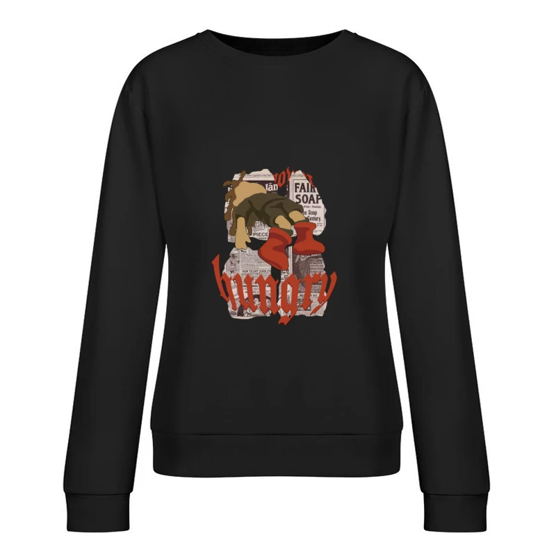 Hungrige Figur auf Zeitungsseiten Damen Pullover Sweatshirt