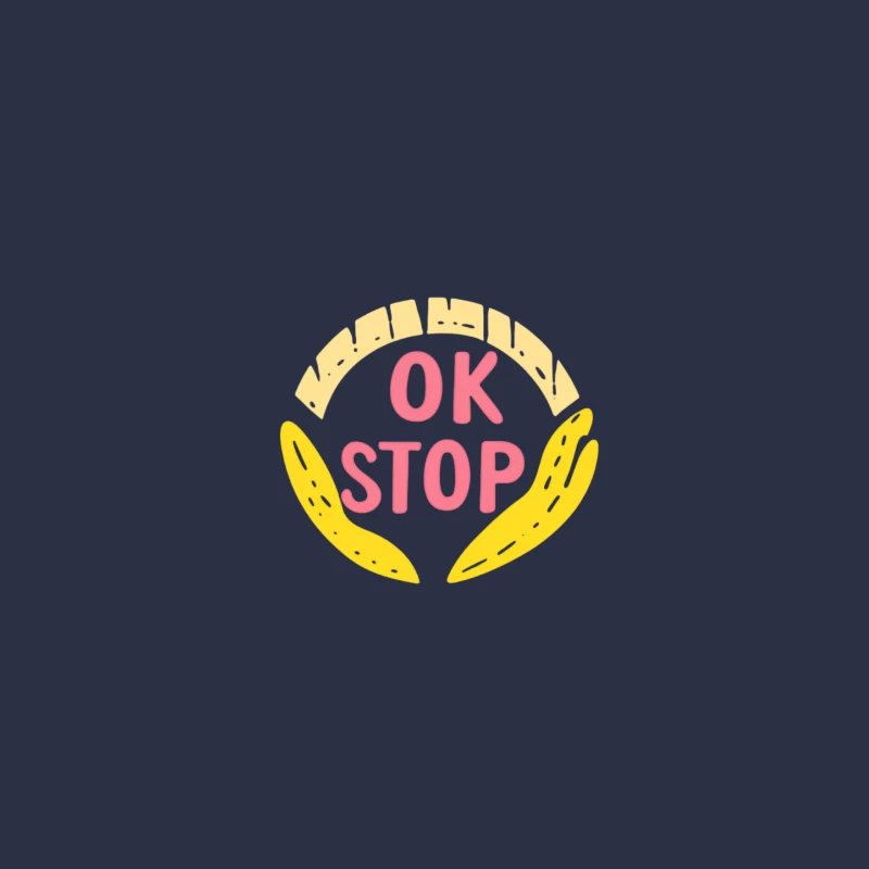 Hand-drawn Circular OK Stop Logo in Yellow and Pink Bucket Hat