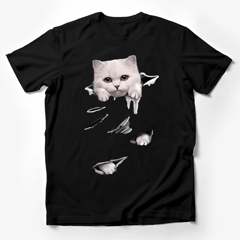 Niedlicher 3D-Katze durchbricht Papier Herren T-Shirt
