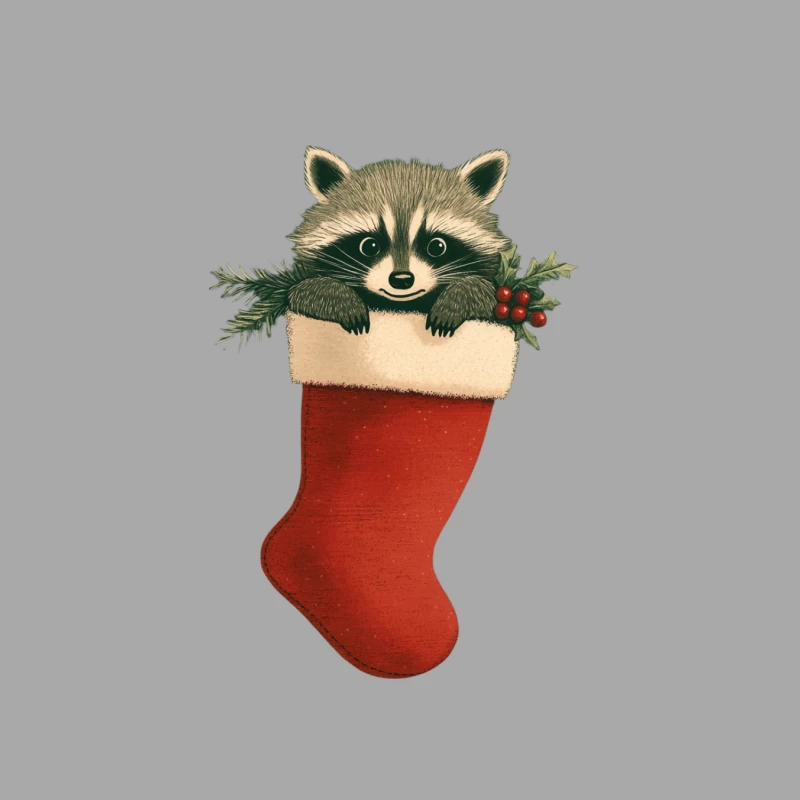 Cute Raccoon in Christmas Stocking with Pine Decoration Female Pullover Hoodie