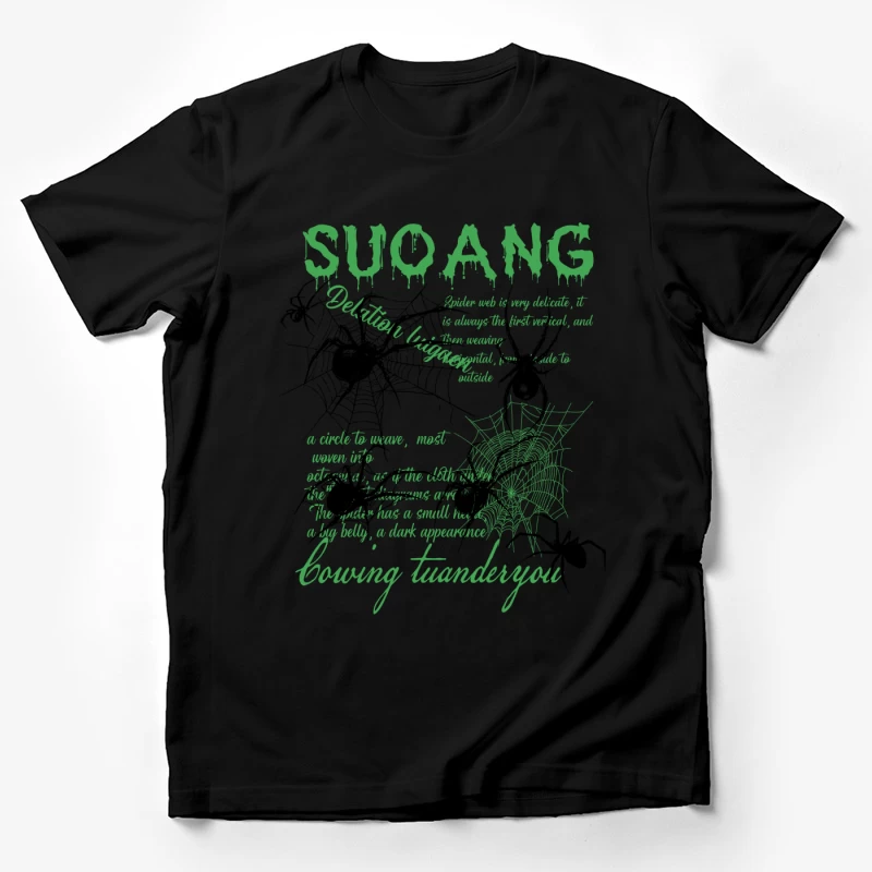 Grüner Spinnennetz-Schriftzug-Design Herren T-Shirt