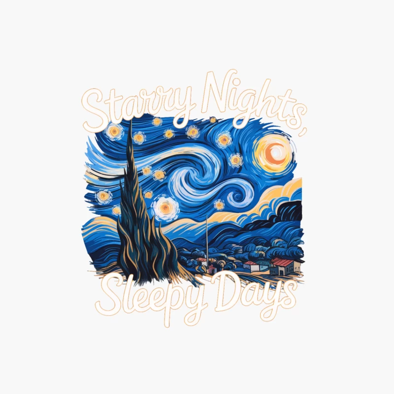Van Gogh's Starry Night Reimagined with "Starry Nights, Sleepy Days" Text Cotton Tote Bag