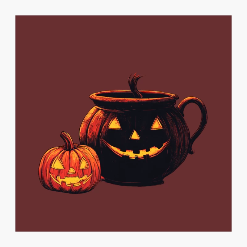 Spooky Halloween Jack-o'-Lantern Cauldron and Carved Pumpkin Pin