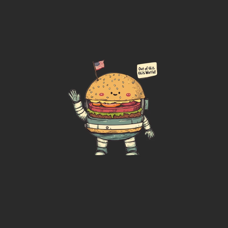 Cute Astronaut Hamburger with American Flag in Space Baseball Cap