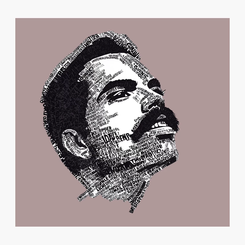 Typographic Portrait: Artistic Word Art Profile in Black and White Throw Pillow