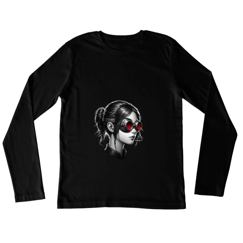 Monochrome Portrait with Red Steampunk Goggles Female Long Sleeve T-Shirt