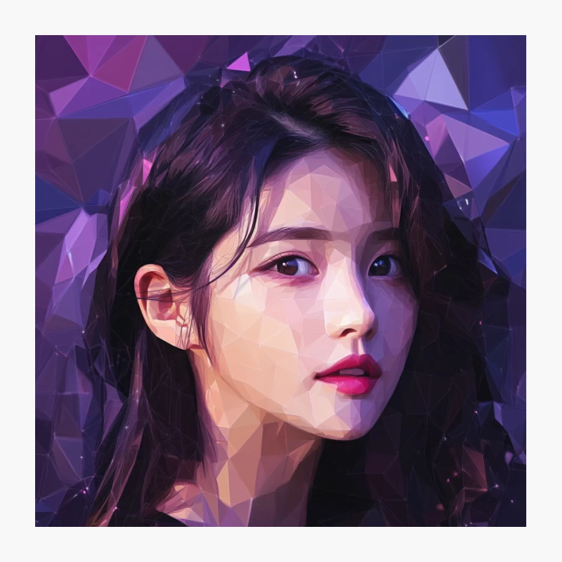 Stylized Digital Portrait of Woman with Geometric Purple Background Pin