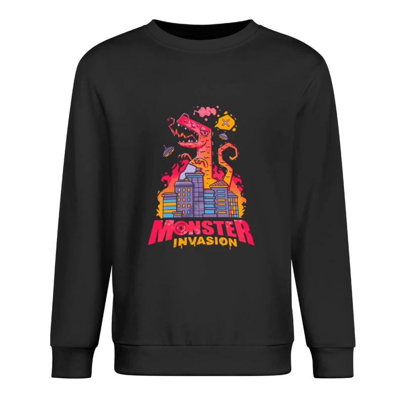 Monster Invasion: A Colorful Cartoon Illustration Male Pullover Sweatshirt