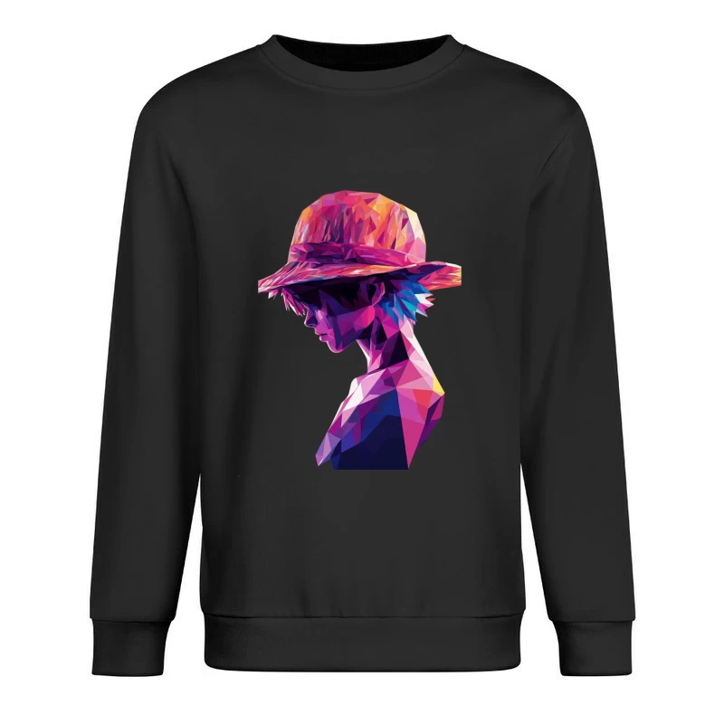 Vibrant Geometric Portrait with Hat in Profile Male Pullover Sweatshirt