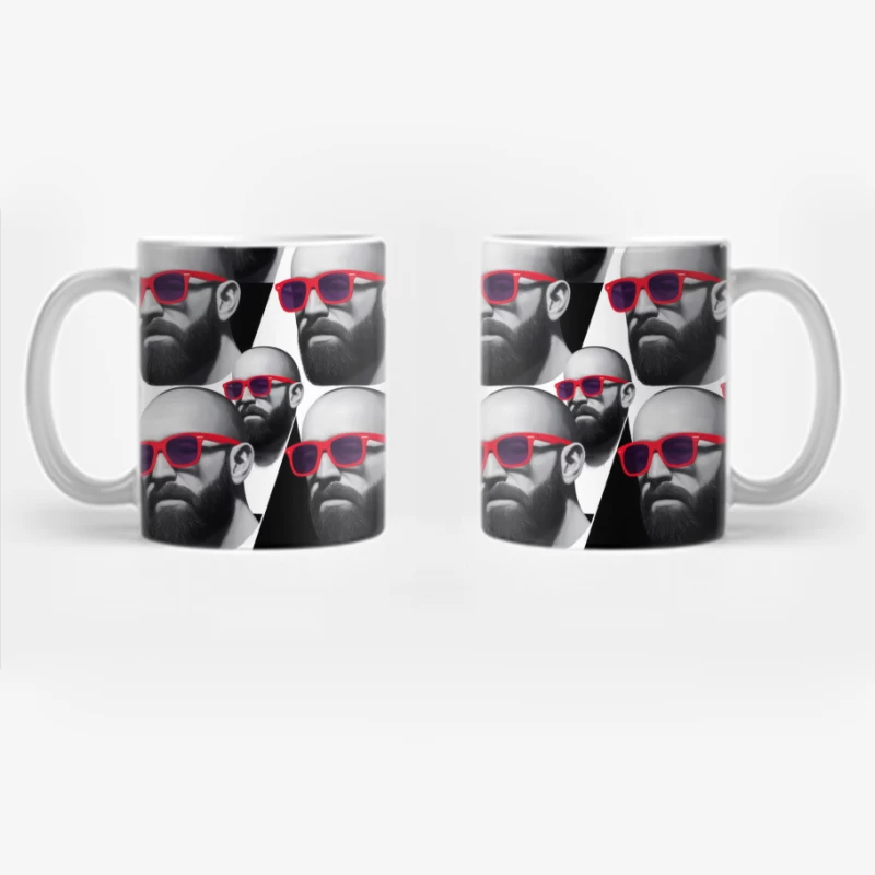 Repetitive Pattern of Bearded Men in Red Sunglasses Coffee Mug
