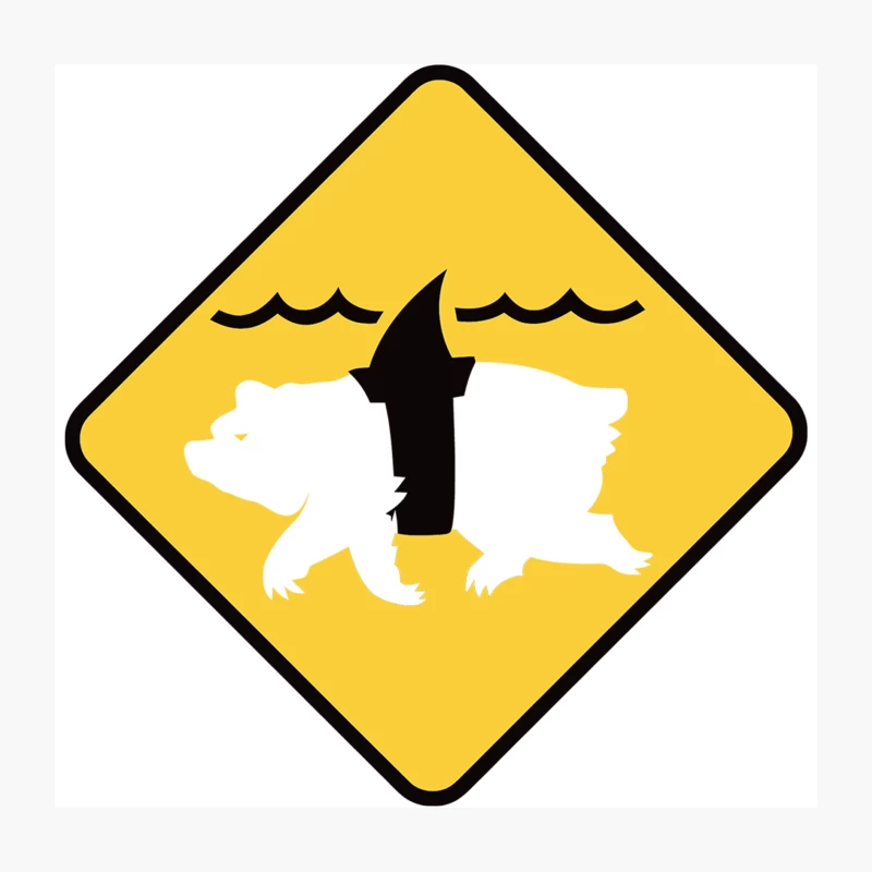 Unusual Wildlife Warning: Polar Bear with Shark Fin Throw Pillow