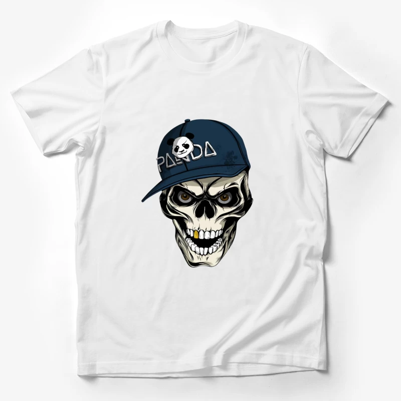 Skull with Panda Cap Graphic Illustration Male T-Shirt