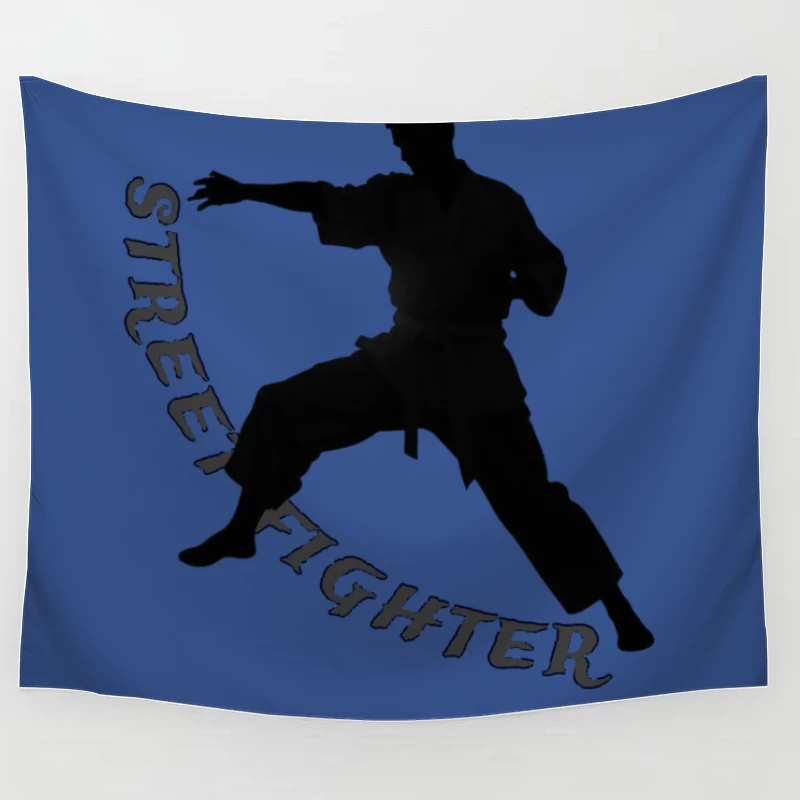 Dynamic Street Fighter Martial Arts Silhouette Tapestry