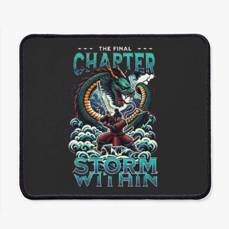 Epic Samurai Warrior Facing Dragon in Storm Within Chapter Art Mouse Pad