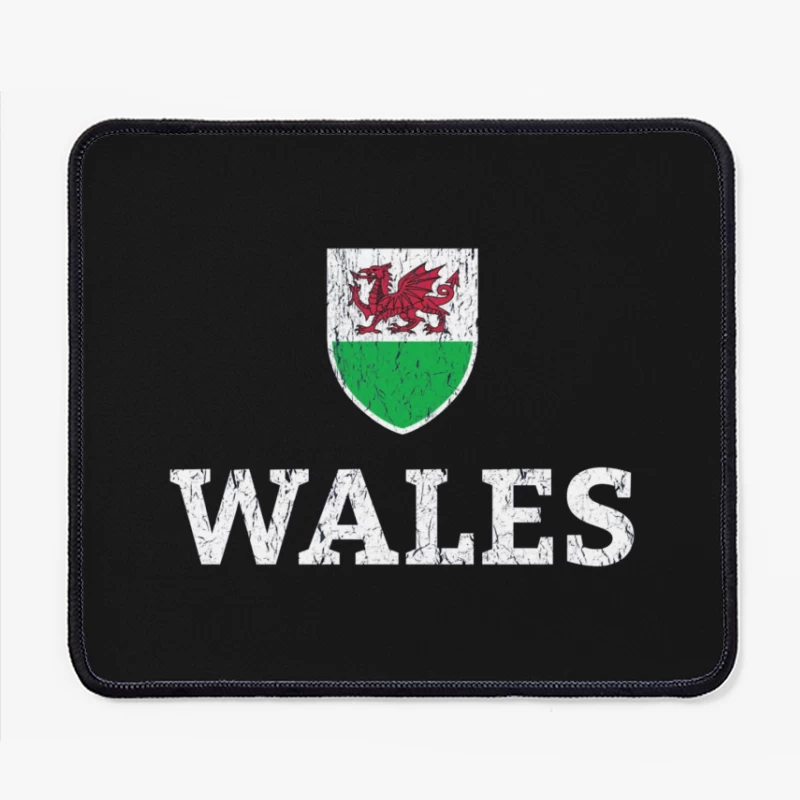 Welsh Dragon Shield with Distressed Text Design Mouse Pad