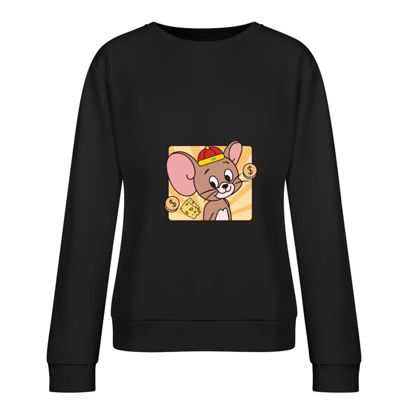 Niedliche Maus mit Kappe und Käse Damen Pullover Sweatshirt