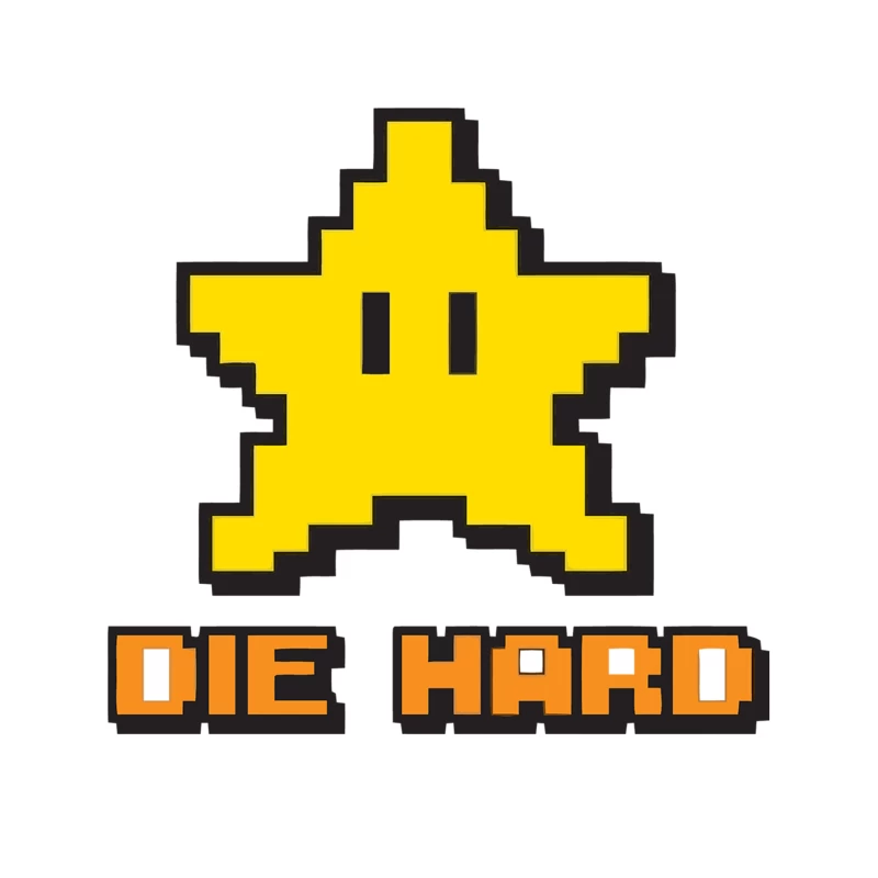 Retro Gaming Pixel Art Star with "Die Hard" Text Tapestry