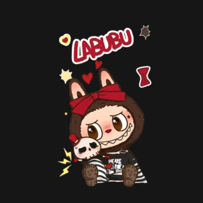 Niedliches Labubu mit roter Schleife Damen T-Shirt