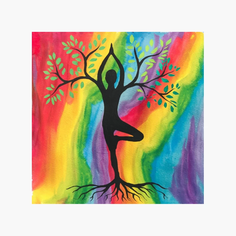 Colorful Yoga Tree Pose: Mindfulness in Nature Cotton Tote Bag