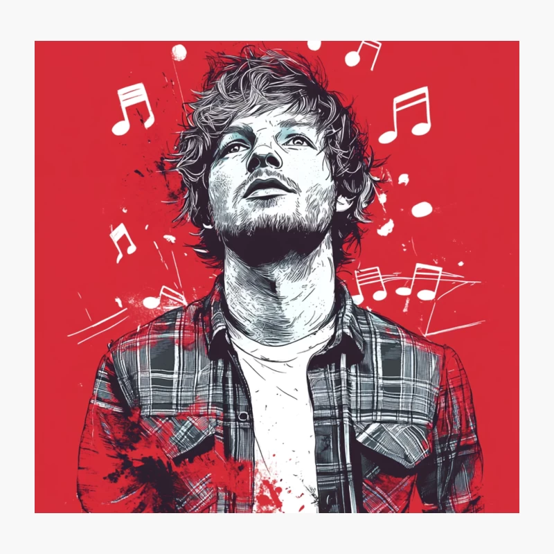 Artistic Portrait of Musician with Musical Notes on Red Background Throw Pillow
