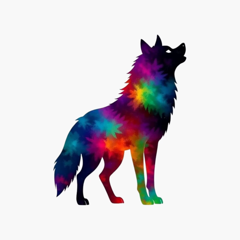 Colorful Howling Wolf Silhouette Cotton Tote Bag