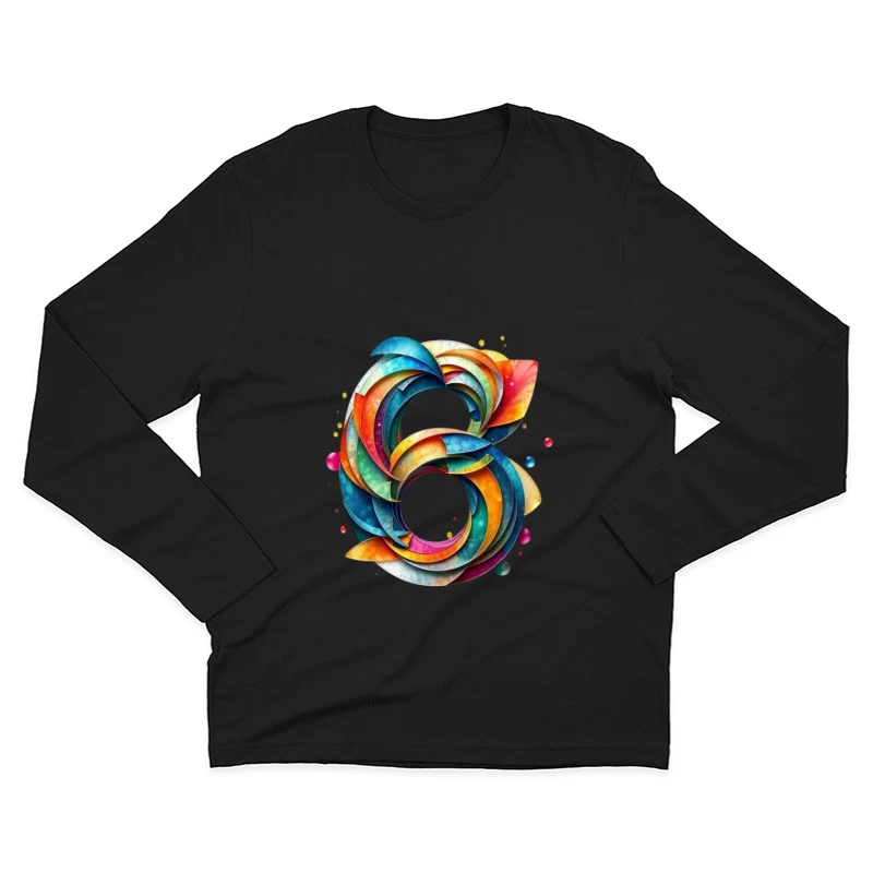 Abstract Watercolor Number 6 with Vibrant Swirling Patterns Male Long Sleeve T-Shirt