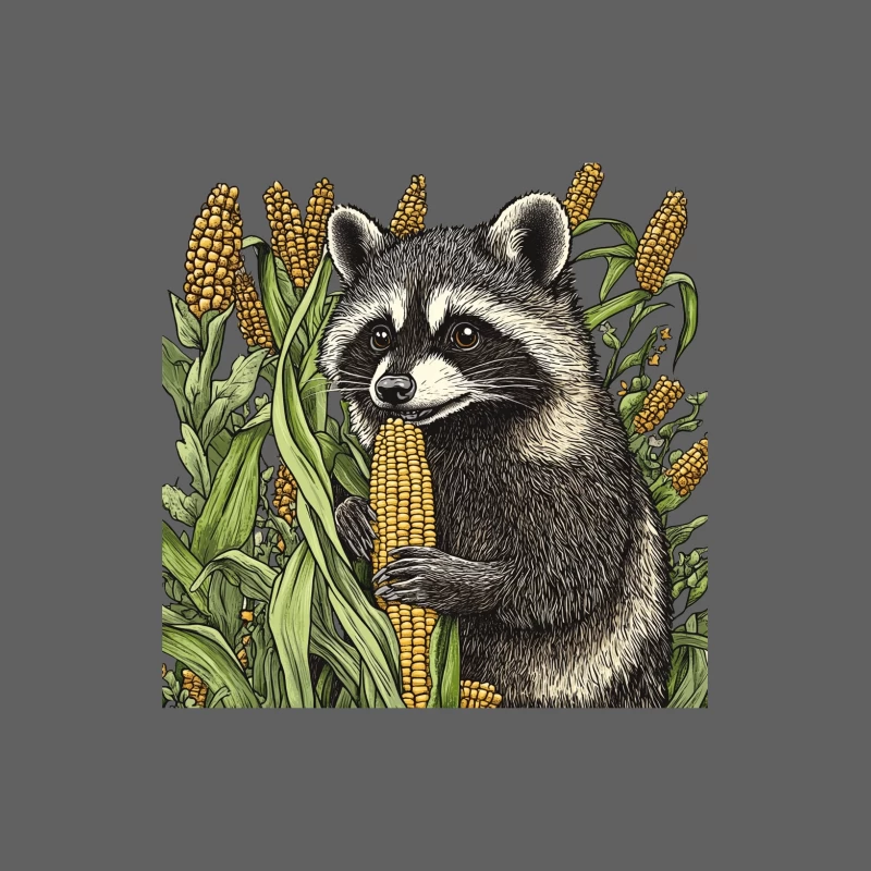 Detailed Illustration of Raccoon Harvesting Corn in Nature Male Tank Top